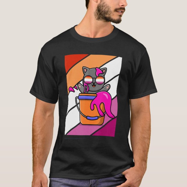 Cat With Colours Pride Lesbian Flag Lgbtq Proud Al T-Shirt (Front)