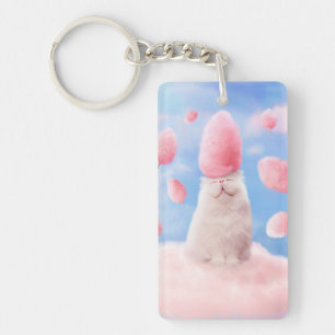 Cat With Cotton Candy Hair Key Ring