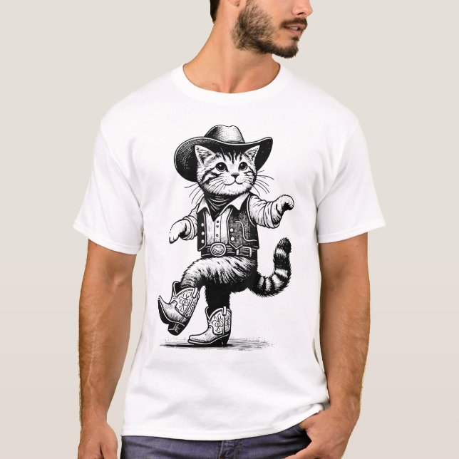 Cat With Cowboy Hat  Boots Cowgirl T-Shirt (Front)