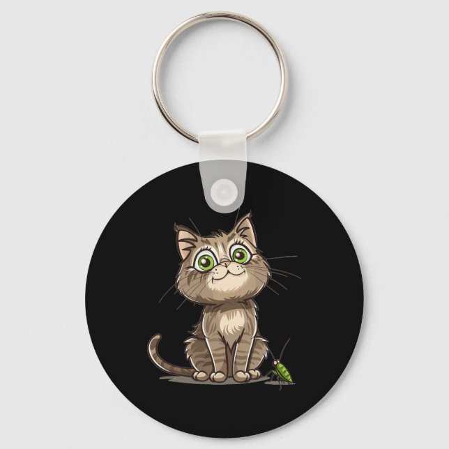 Cat With Cricket I Cute Cat  Key Ring (Front)
