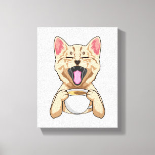 Cat with cup of coffee canvas print