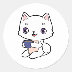Cat with Cup of Coffee Classic Round Sticker