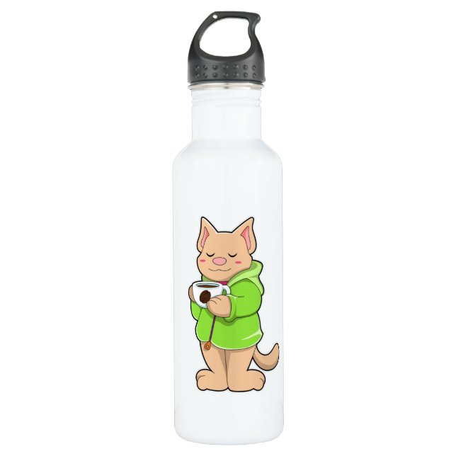 Cat with Cup of Coffee & Pyjamas 710 Ml Water Bottle (Front)