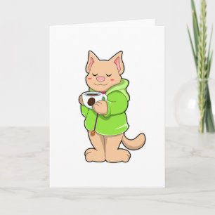 Cat with Cup of Coffee & Pyjamas Card