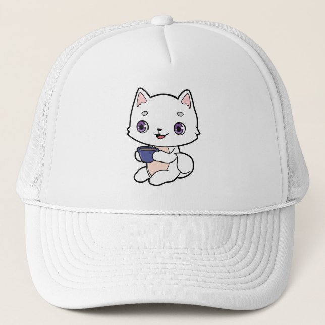 Cat with Cup of Coffee Trucker Hat (Front)