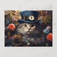 cat with Cylinder and flowers in steam Punk Style