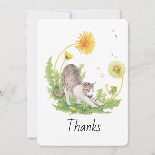 Cat with Dandelions Customisable Thank You Card