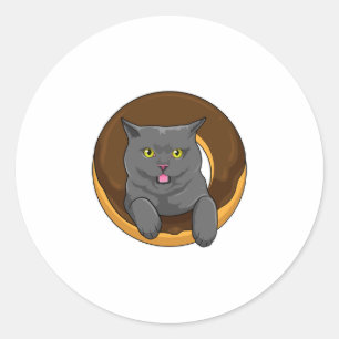 Cat with Donut Classic Round Sticker