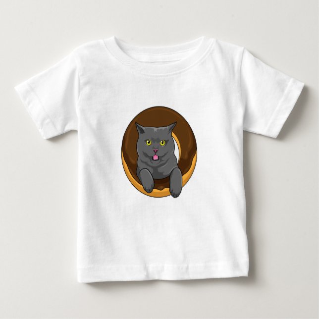 Cat with Doughnut Baby T-Shirt (Front)
