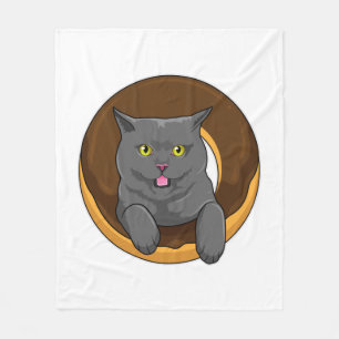 Cat with Doughnut Fleece Blanket