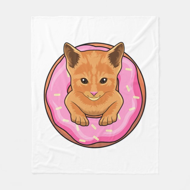 Cat with Doughnut Fleece Blanket (Front)