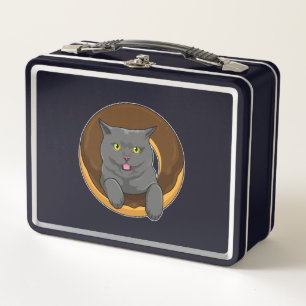Cat with Doughnut Metal Lunch Box