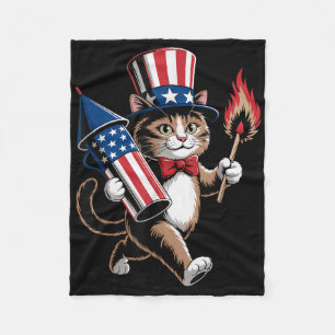 Cat With Fireworks 4th Of July Toddler Kids Indepe Fleece Blanket