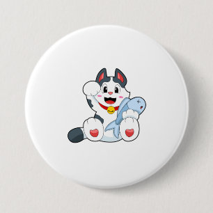 Cat with Fish 7.5 Cm Round Badge