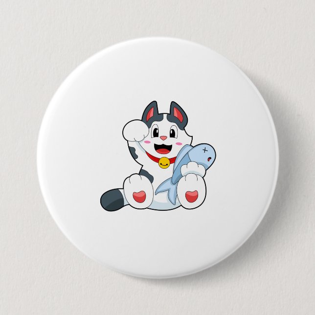 Cat with Fish 7.5 Cm Round Badge (Front)