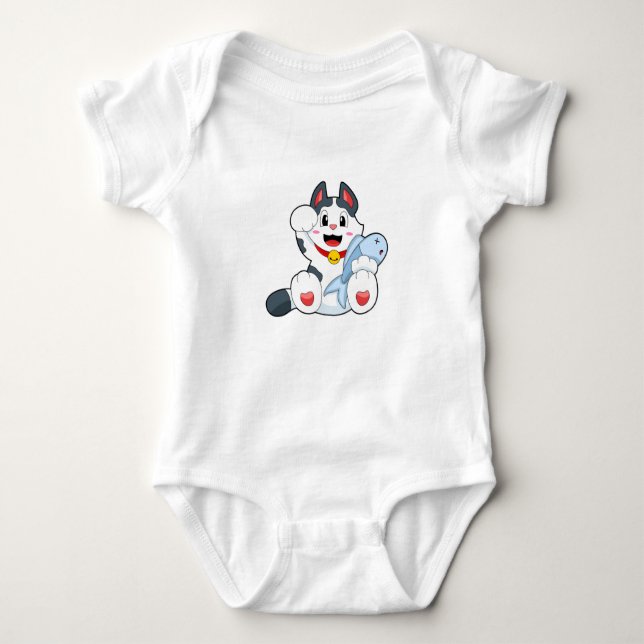 Cat with Fish Baby Bodysuit (Front)