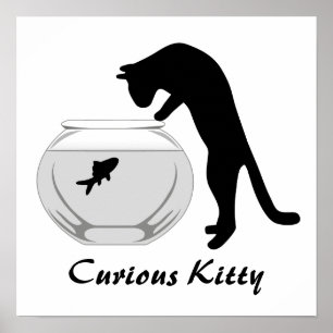 Cat with Fish Bowl Poster