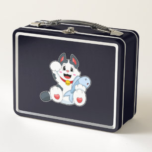 Cat with Fish Metal Lunch Box