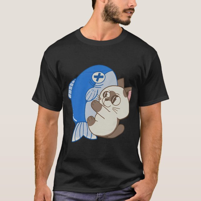Cat with fish T-Shirt (Front)