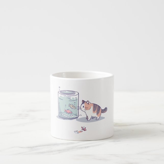 Cat With Fish Tank - Curious Cat Watching Fish Espresso Cup (Front)