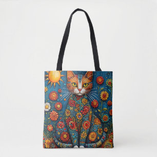 🌸 Cat With Floral Body Surrounded by Flowers Tote Bag