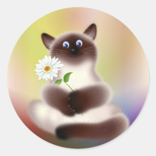 Cat With Flower Classic Round Sticker