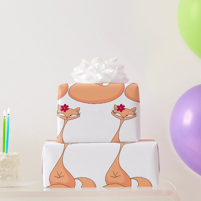 Cat with Flower Cute Kawaii Kitty Wrapping Paper (Creator Uploaded)