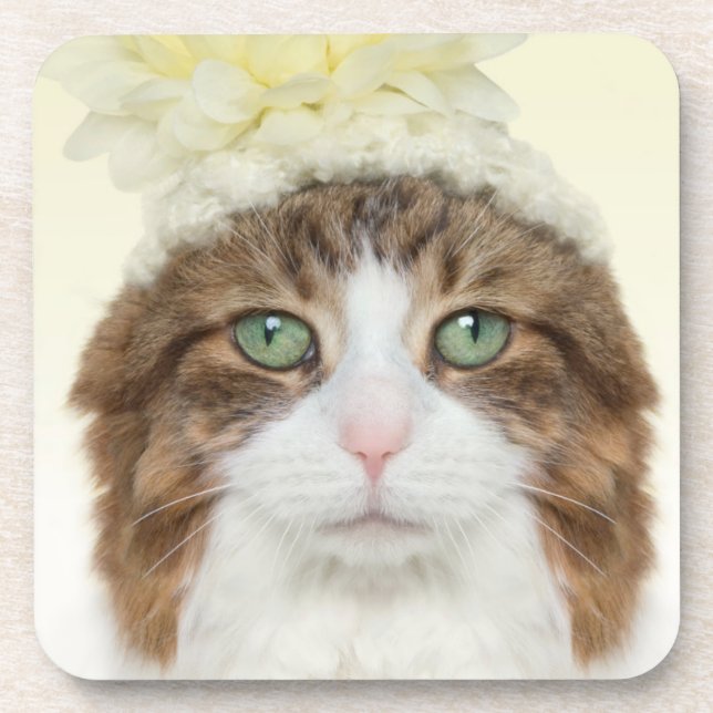 Cat With Flower Hat Coaster (Front)
