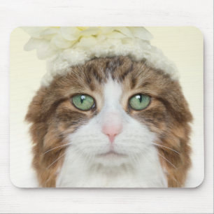Cat With Flower Hat Mouse Pad