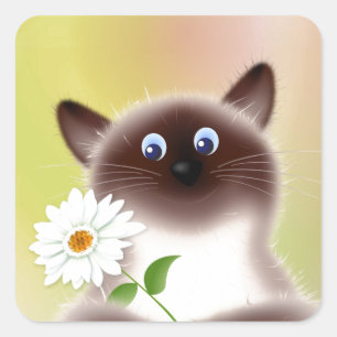 Cat with Flower Square Sticker