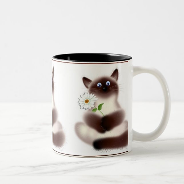 Cat with Flower Two-Tone Coffee Mug (Right)