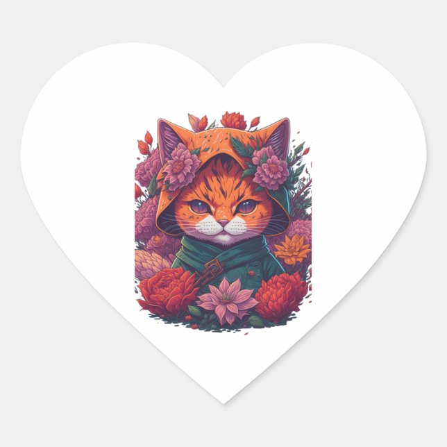 cat with flowers  2 heart sticker (Front)