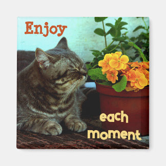 Cat with Flowers/Enjoy Each Momen Magnet