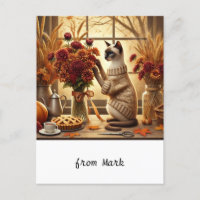 Cat with flowers for Fall Season Greeting
