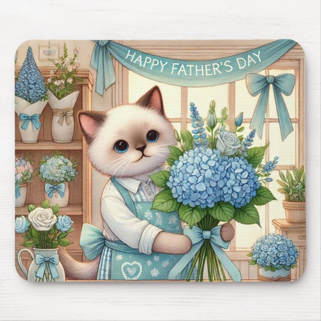 Cat with Flowers for Father's Day Gift  Mouse Pad (Front)