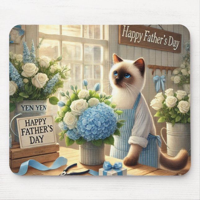 Cat with Flowers for Father's Day Gift  Mouse Pad (Front)
