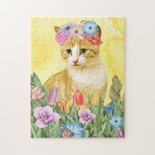 Cat with Flowers Spring Jigsaw Puzzle