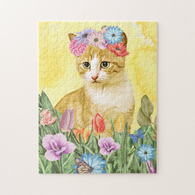  Cat with Flowers Spring Jigsaw Puzzle (Vertical)