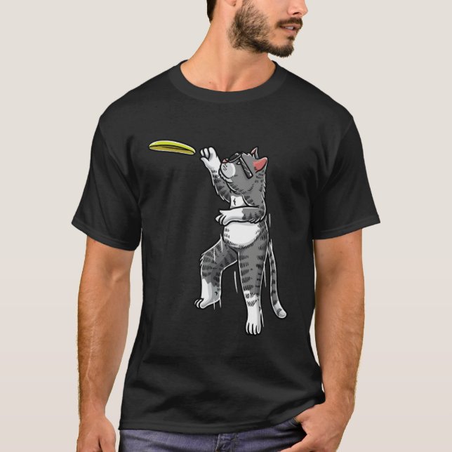 Cat With Flying Frisbee Disc Golf Frisbee Player T T-Shirt (Front)