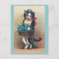 "Cat with Forget-me-Nots 2" Vintage