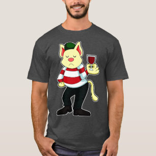 Cat with Glass of Red wine 3 T-Shirt