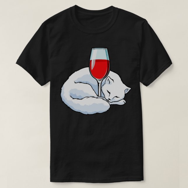 Cat With Glass Of Red Wine  T-Shirt (Design Front)