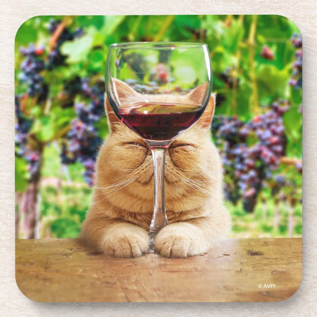 Cat With Glass of Wine Coaster (Front)