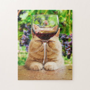 Cat With Glass of Wine Jigsaw Puzzle