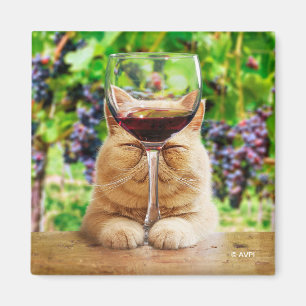 Cat With Glass of Wine Magnet