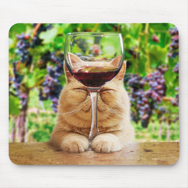 Cat With Glass of Wine Mouse Pad (Front)