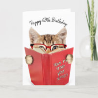 Cat with Glasses and Red Book 69th Birthday