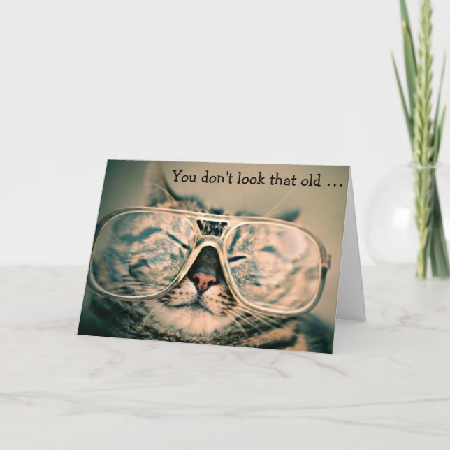 Cat with Glasses: Funny Birthday Card (Front)