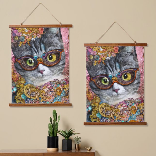 Cat With Glasses  Hanging Tapestry (Asymmetrical)