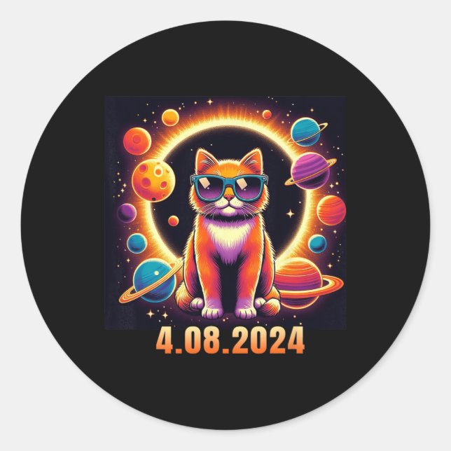 Cat With Gles Solar Eclipse  Classic Round Sticker (Front)